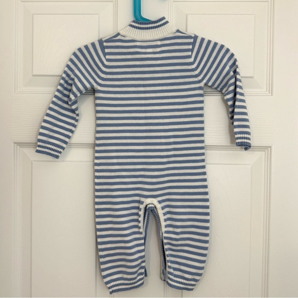 Rachel Riley Baby Boy Striped Babysuit 6M Blue Ivory Knit Long Sleeve Outfit - Picture 8 of 8